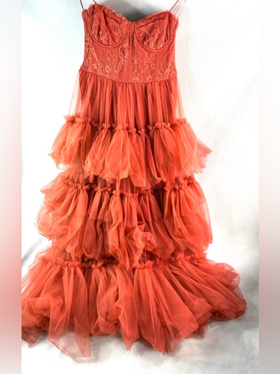 Vici Dresses & Skirts - Vici M Strapless Formal Lace Bust Tiered Tulle Maxi Dress in Rusty Rose